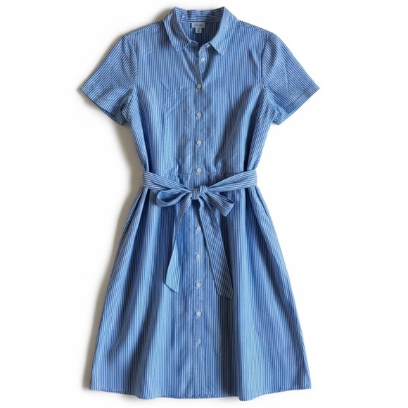 J. Crew Dresses & Skirts - New J.Crew Blue Striped Button Front Belted Shirt Dress Classic Cotton Size 6